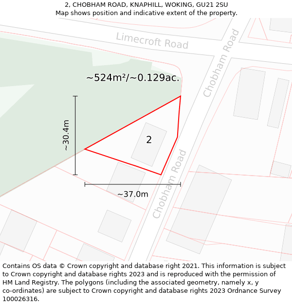 2, CHOBHAM ROAD, KNAPHILL, WOKING, GU21 2SU: Plot and title map