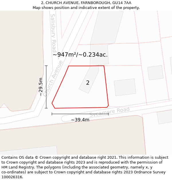 2, CHURCH AVENUE, FARNBOROUGH, GU14 7AA: Plot and title map