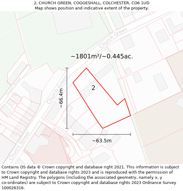 2, CHURCH GREEN, COGGESHALL, COLCHESTER, CO6 1UD: Plot and title map