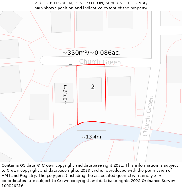 2, CHURCH GREEN, LONG SUTTON, SPALDING, PE12 9BQ: Plot and title map