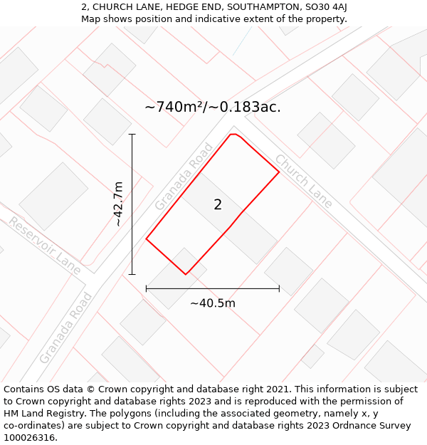 2, CHURCH LANE, HEDGE END, SOUTHAMPTON, SO30 4AJ: Plot and title map