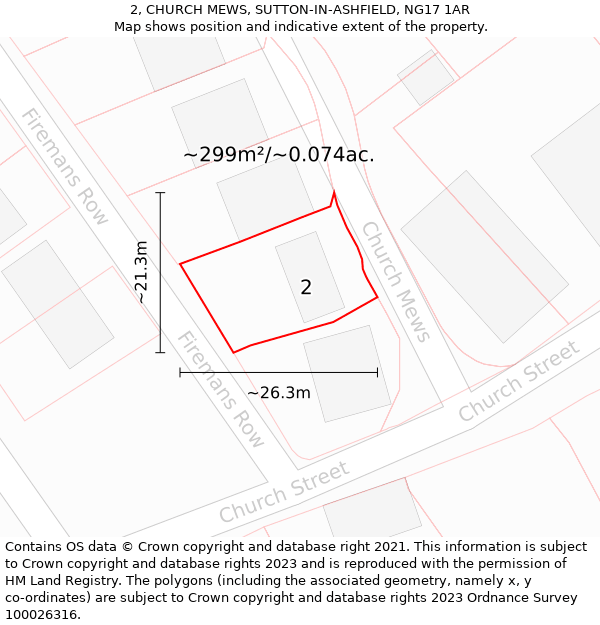 2, CHURCH MEWS, SUTTON-IN-ASHFIELD, NG17 1AR: Plot and title map