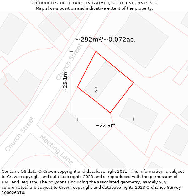2, CHURCH STREET, BURTON LATIMER, KETTERING, NN15 5LU: Plot and title map