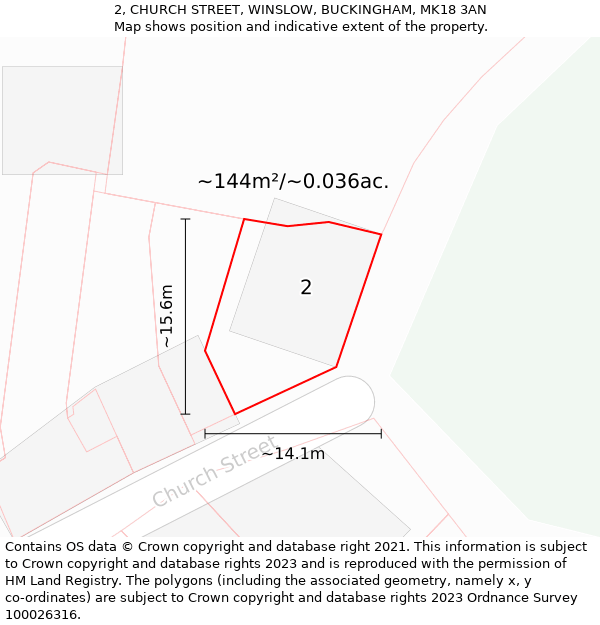 2, CHURCH STREET, WINSLOW, BUCKINGHAM, MK18 3AN: Plot and title map