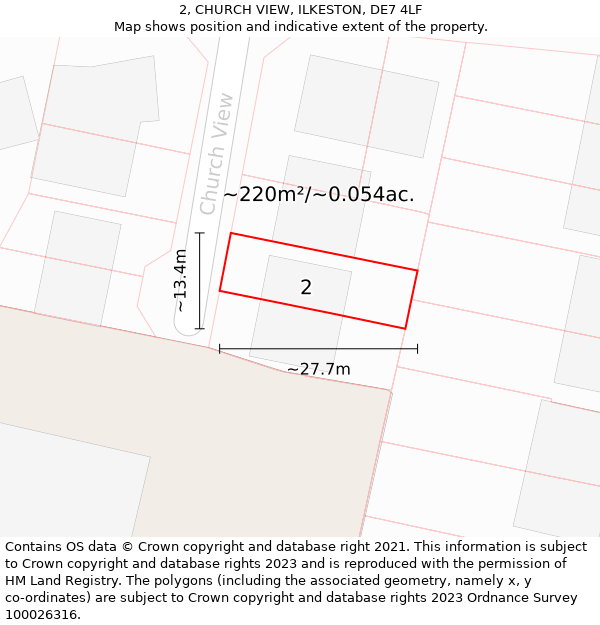 2, CHURCH VIEW, ILKESTON, DE7 4LF: Plot and title map