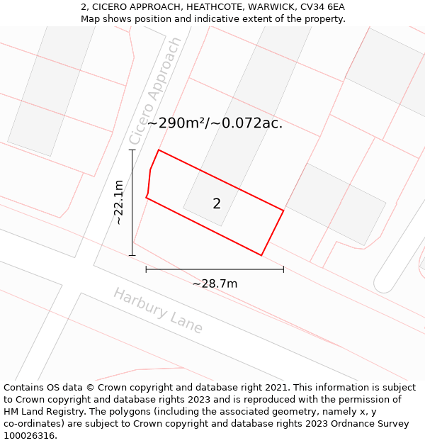 2, CICERO APPROACH, HEATHCOTE, WARWICK, CV34 6EA: Plot and title map