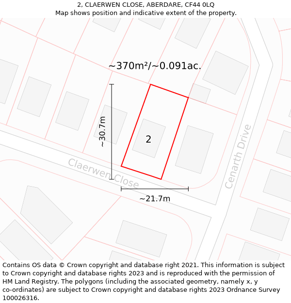 2, CLAERWEN CLOSE, ABERDARE, CF44 0LQ: Plot and title map