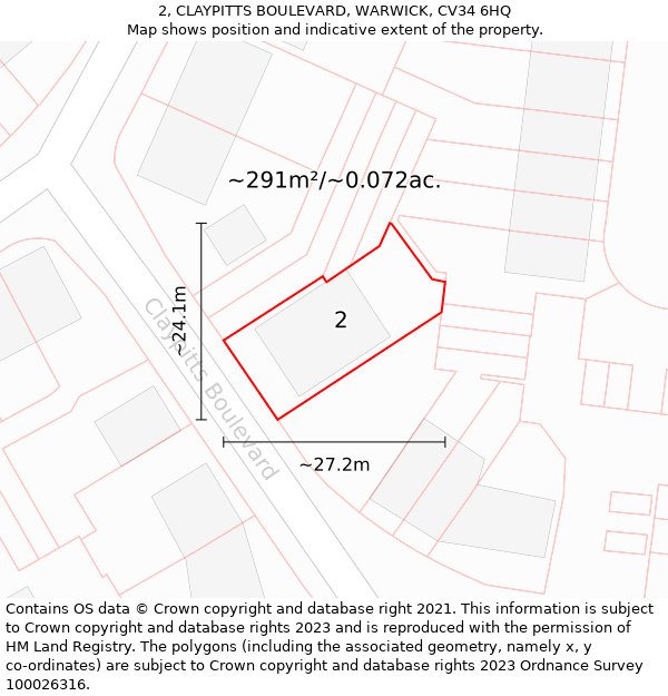 2, CLAYPITTS BOULEVARD, WARWICK, CV34 6HQ: Plot and title map