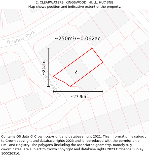 2, CLEARWATERS, KINGSWOOD, HULL, HU7 3NE: Plot and title map