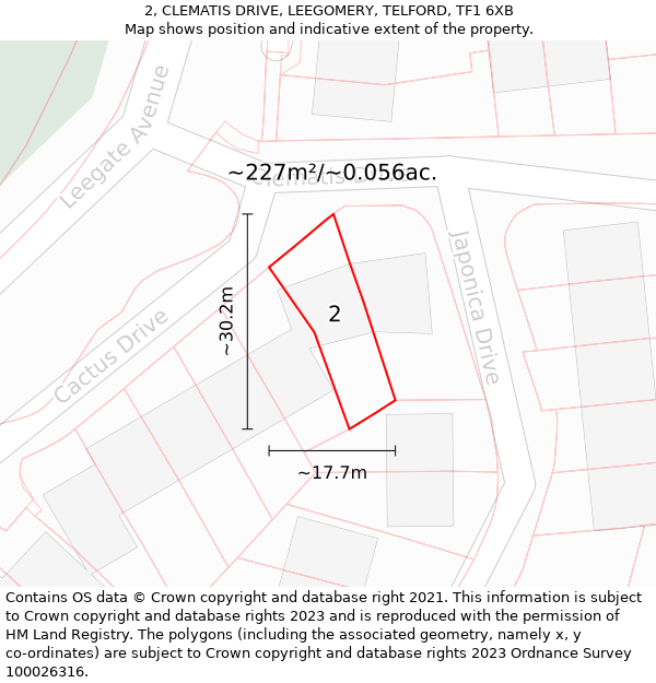 2, CLEMATIS DRIVE, LEEGOMERY, TELFORD, TF1 6XB: Plot and title map