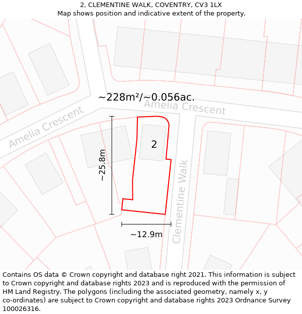 2, CLEMENTINE WALK, COVENTRY, CV3 1LX: Plot and title map