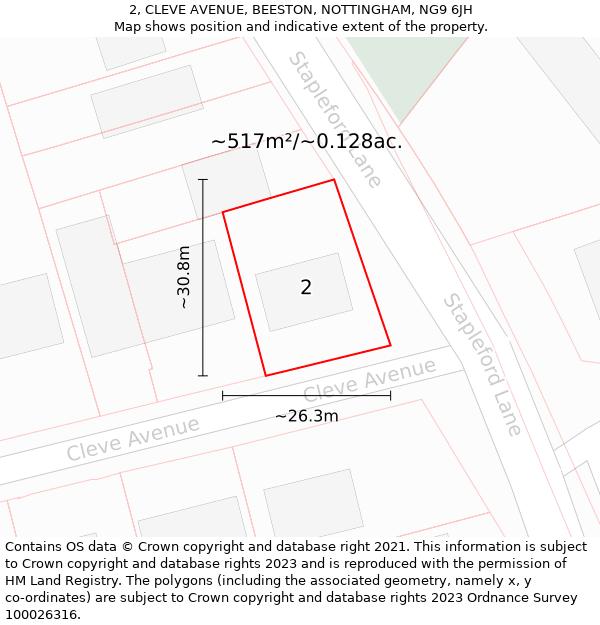 2, CLEVE AVENUE, BEESTON, NOTTINGHAM, NG9 6JH: Plot and title map