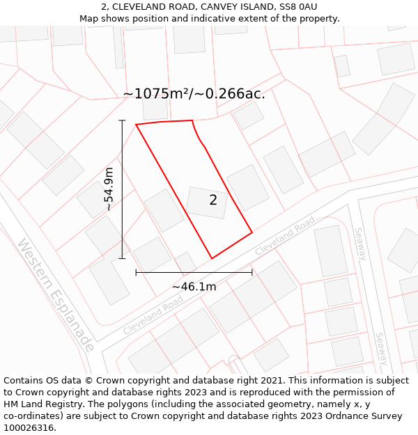 2, CLEVELAND ROAD, CANVEY ISLAND, SS8 0AU: Plot and title map