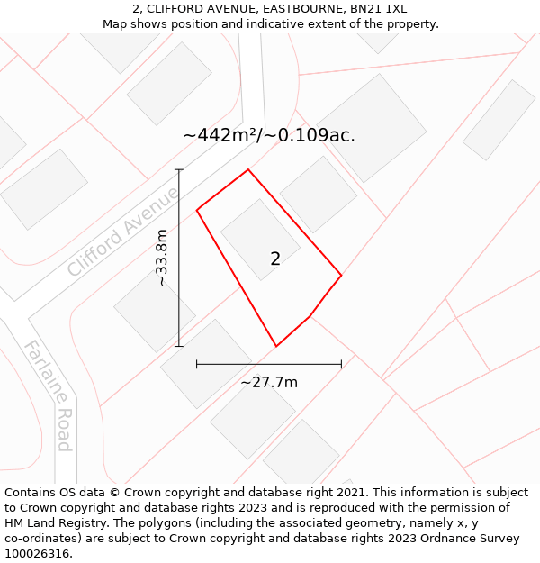 2, CLIFFORD AVENUE, EASTBOURNE, BN21 1XL: Plot and title map