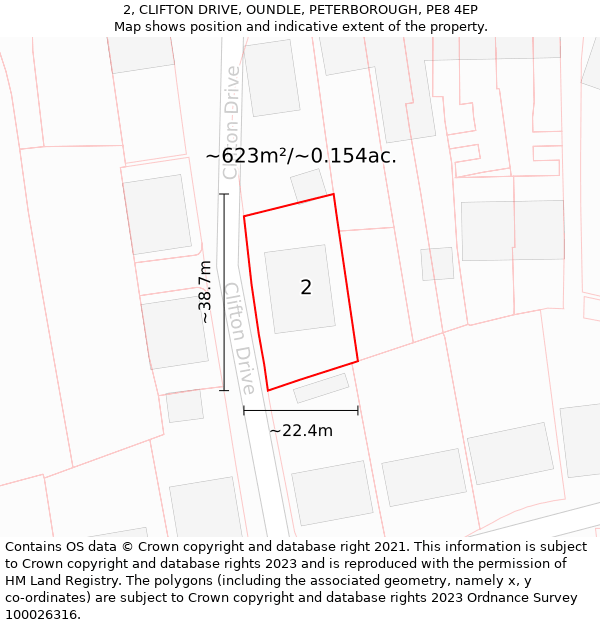 2, CLIFTON DRIVE, OUNDLE, PETERBOROUGH, PE8 4EP: Plot and title map