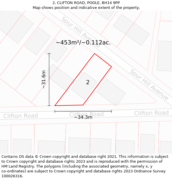 2, CLIFTON ROAD, POOLE, BH14 9PP: Plot and title map