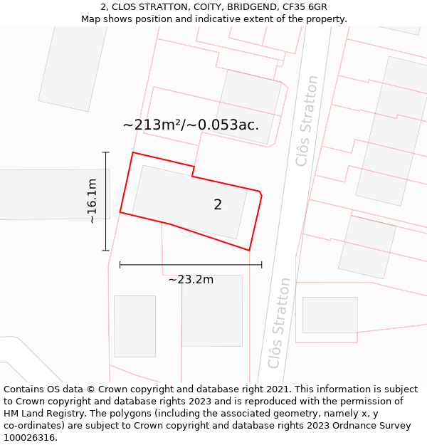 2, CLOS STRATTON, COITY, BRIDGEND, CF35 6GR: Plot and title map