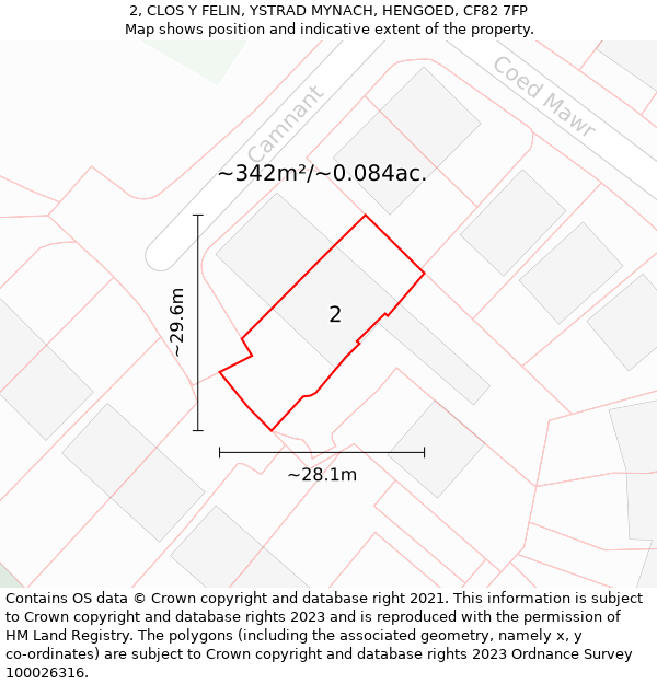 2, CLOS Y FELIN, YSTRAD MYNACH, HENGOED, CF82 7FP: Plot and title map