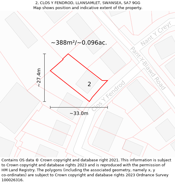 2, CLOS Y FENDROD, LLANSAMLET, SWANSEA, SA7 9GG: Plot and title map