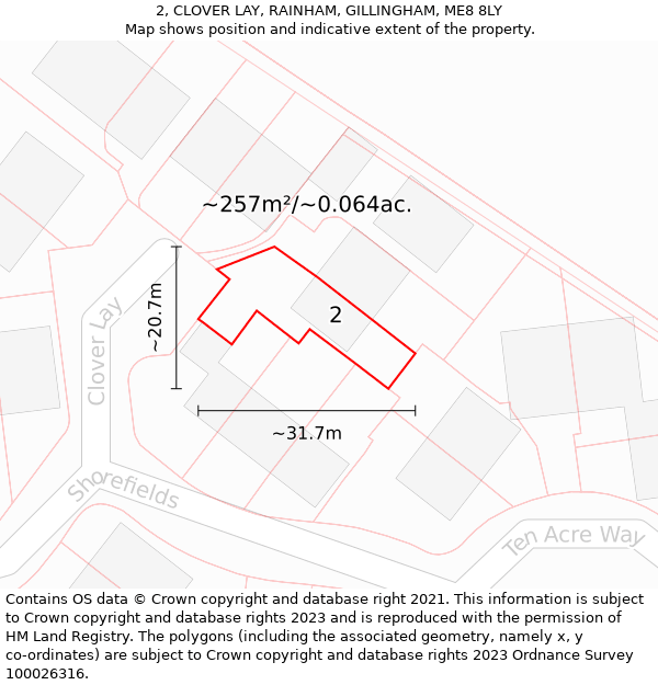 2, CLOVER LAY, RAINHAM, GILLINGHAM, ME8 8LY: Plot and title map