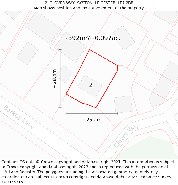 2, CLOVER WAY, SYSTON, LEICESTER, LE7 2BR: Plot and title map