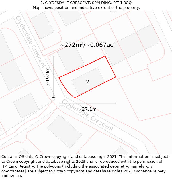 2, CLYDESDALE CRESCENT, SPALDING, PE11 3GQ: Plot and title map