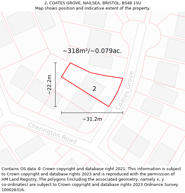 2, COATES GROVE, NAILSEA, BRISTOL, BS48 1SU: Plot and title map