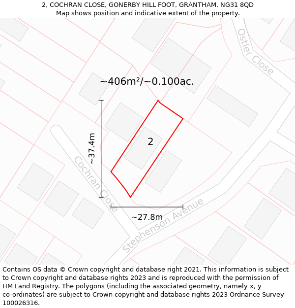 2, COCHRAN CLOSE, GONERBY HILL FOOT, GRANTHAM, NG31 8QD: Plot and title map