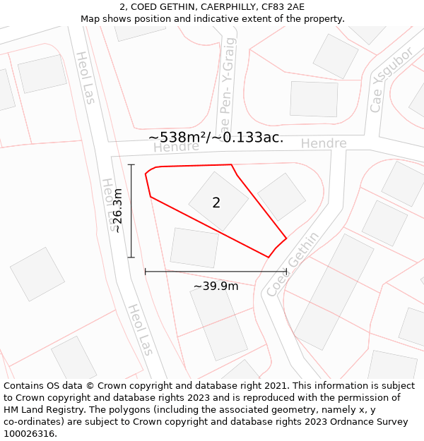 2, COED GETHIN, CAERPHILLY, CF83 2AE: Plot and title map