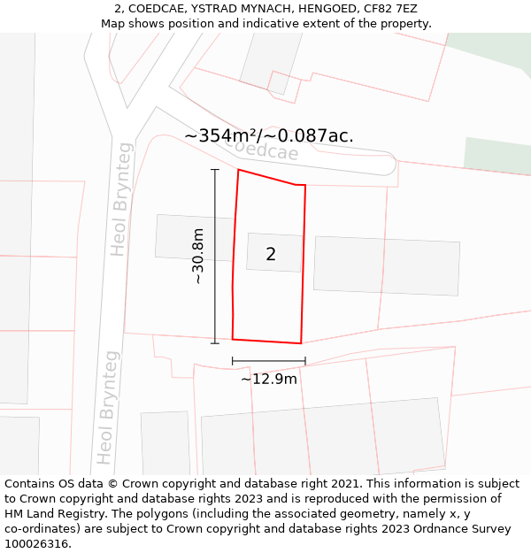 2, COEDCAE, YSTRAD MYNACH, HENGOED, CF82 7EZ: Plot and title map