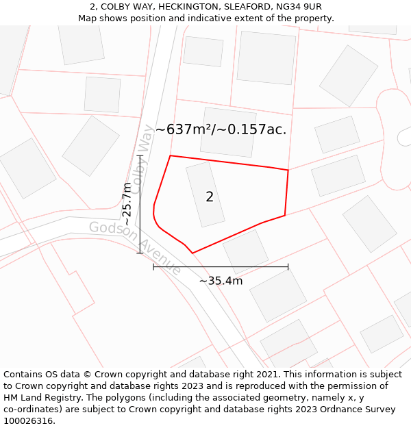 2, COLBY WAY, HECKINGTON, SLEAFORD, NG34 9UR: Plot and title map