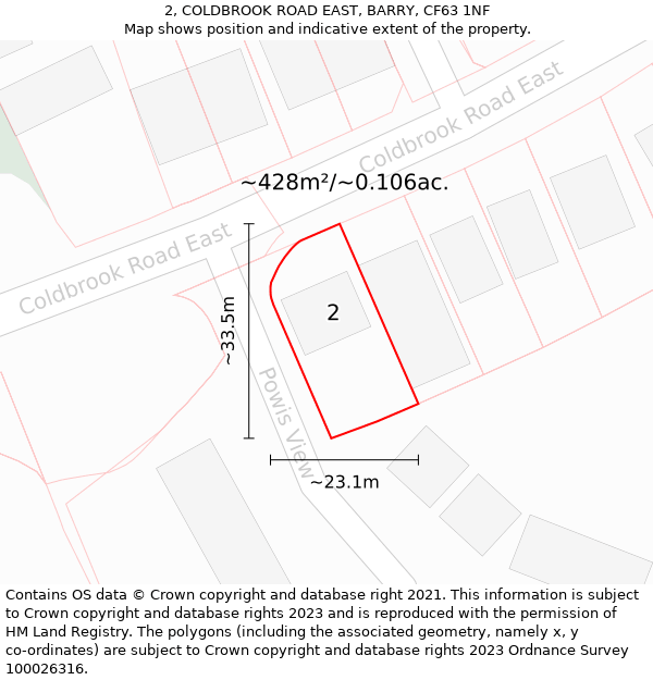 2, COLDBROOK ROAD EAST, BARRY, CF63 1NF: Plot and title map