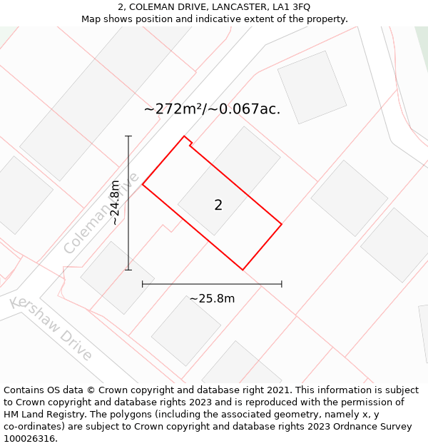 2, COLEMAN DRIVE, LANCASTER, LA1 3FQ: Plot and title map