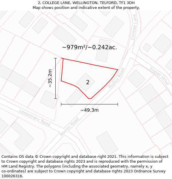 2, COLLEGE LANE, WELLINGTON, TELFORD, TF1 3DH: Plot and title map