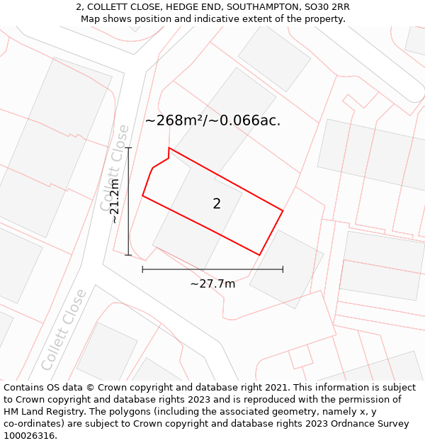 2, COLLETT CLOSE, HEDGE END, SOUTHAMPTON, SO30 2RR: Plot and title map