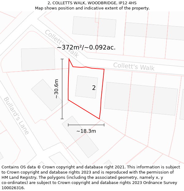 2, COLLETTS WALK, WOODBRIDGE, IP12 4HS: Plot and title map