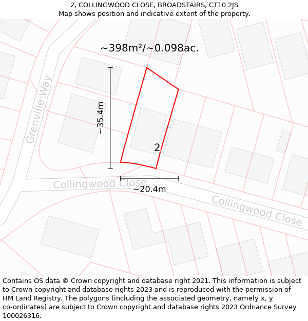 2, COLLINGWOOD CLOSE, BROADSTAIRS, CT10 2JS: Plot and title map