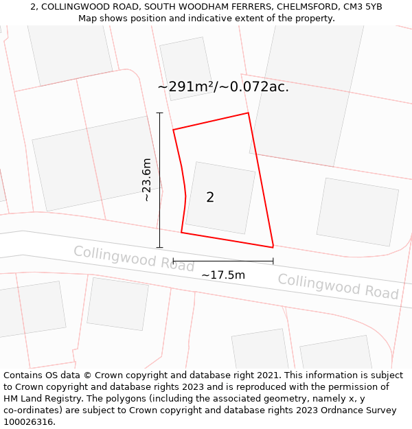 2, COLLINGWOOD ROAD, SOUTH WOODHAM FERRERS, CHELMSFORD, CM3 5YB: Plot and title map