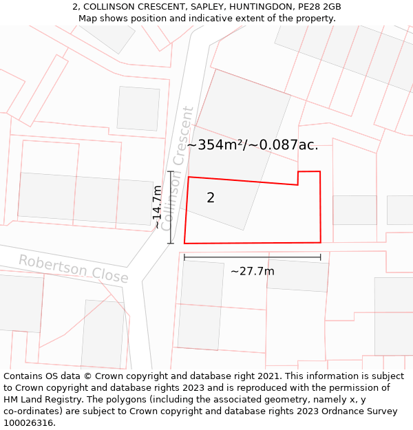 2, COLLINSON CRESCENT, SAPLEY, HUNTINGDON, PE28 2GB: Plot and title map