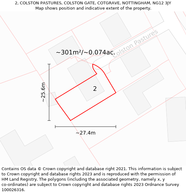 2, COLSTON PASTURES, COLSTON GATE, COTGRAVE, NOTTINGHAM, NG12 3JY: Plot and title map