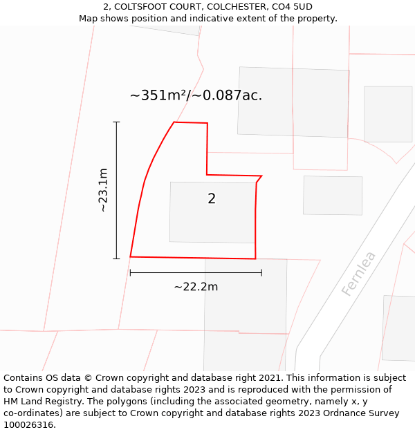 2, COLTSFOOT COURT, COLCHESTER, CO4 5UD: Plot and title map