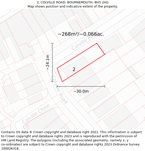 2, COLVILLE ROAD, BOURNEMOUTH, BH5 2AG: Plot and title map