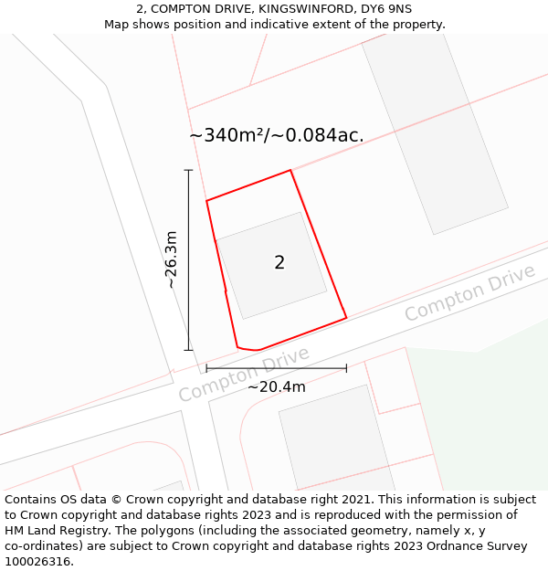 2, COMPTON DRIVE, KINGSWINFORD, DY6 9NS: Plot and title map