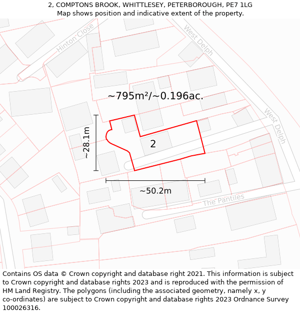 2, COMPTONS BROOK, WHITTLESEY, PETERBOROUGH, PE7 1LG: Plot and title map