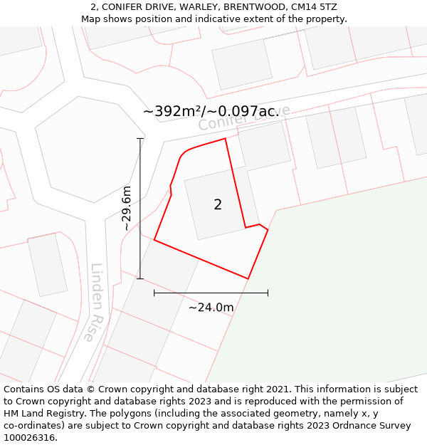 2, CONIFER DRIVE, WARLEY, BRENTWOOD, CM14 5TZ: Plot and title map