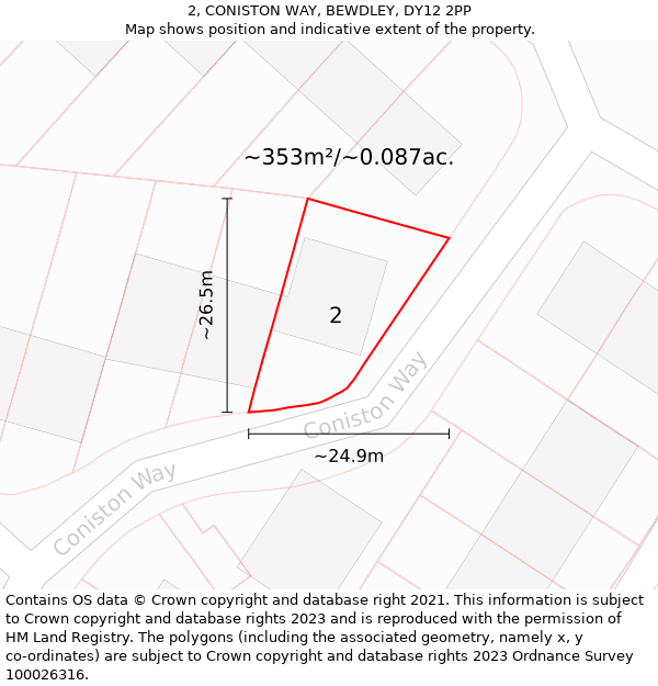 2, CONISTON WAY, BEWDLEY, DY12 2PP: Plot and title map