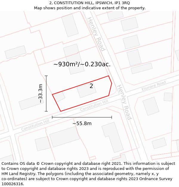 2, CONSTITUTION HILL, IPSWICH, IP1 3RQ: Plot and title map