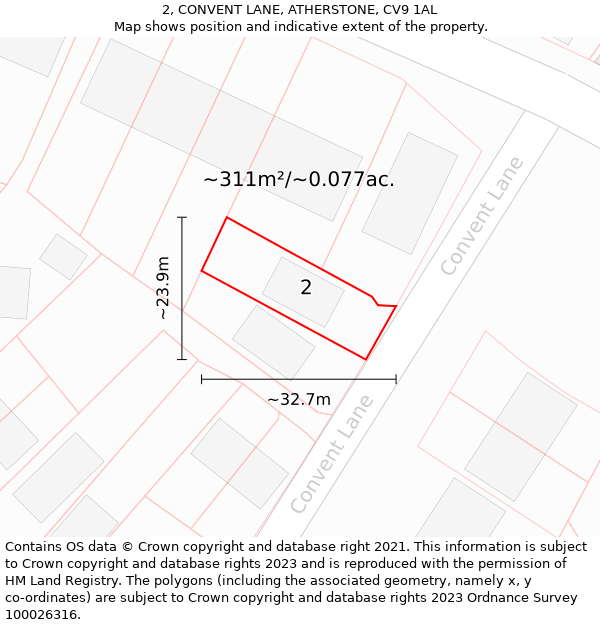 2, CONVENT LANE, ATHERSTONE, CV9 1AL: Plot and title map