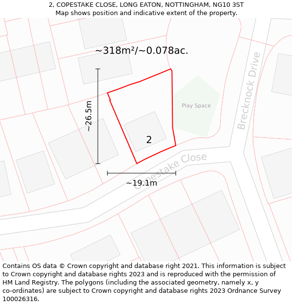 2, COPESTAKE CLOSE, LONG EATON, NOTTINGHAM, NG10 3ST: Plot and title map