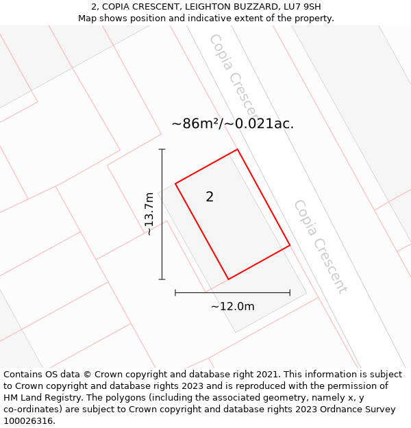 2, COPIA CRESCENT, LEIGHTON BUZZARD, LU7 9SH: Plot and title map